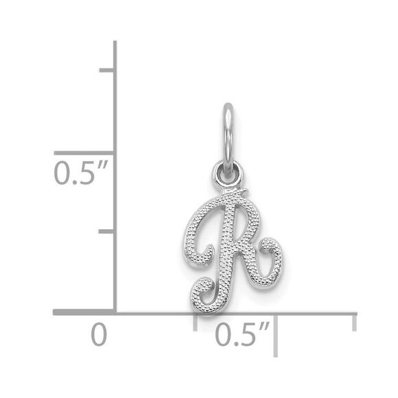 14k White Gold, Sadie Collection, Mini Satin Script Initial R Charm - Picture 4 of 5